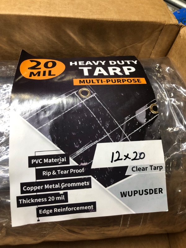 Photo 2 of 12×20ft, Clear Tarps with Grommets, 20Mil, Vinyl Tarp Heavy Duty Waterproof, Reinforced Tear Resistant Edges, Outdoor Greenhouse Tarp, Rainproof, Yard Covering 12'×20'