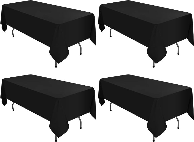 Photo 1 of 4 Pack Black Tablecloths for 6ft Rectangle Tables 60 x 102 Inch - Polyester Table Cover Stain and Wrinkle Resistant Washable Fabric Table Clothes for Wedding Party Banquet Reception Restaurant