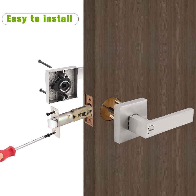 Photo 1 of 1 Pack Square Rose Privacy Door Lever,Satin Nickel Finished,Interior Door Lock for Bed/Bath