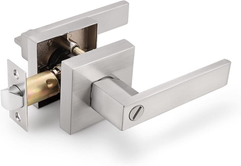 Photo 5 of 
1 Pack Square Rose Privacy Door Lever,Satin Nickel Finished,Interior Door Lock for Bed/Bath