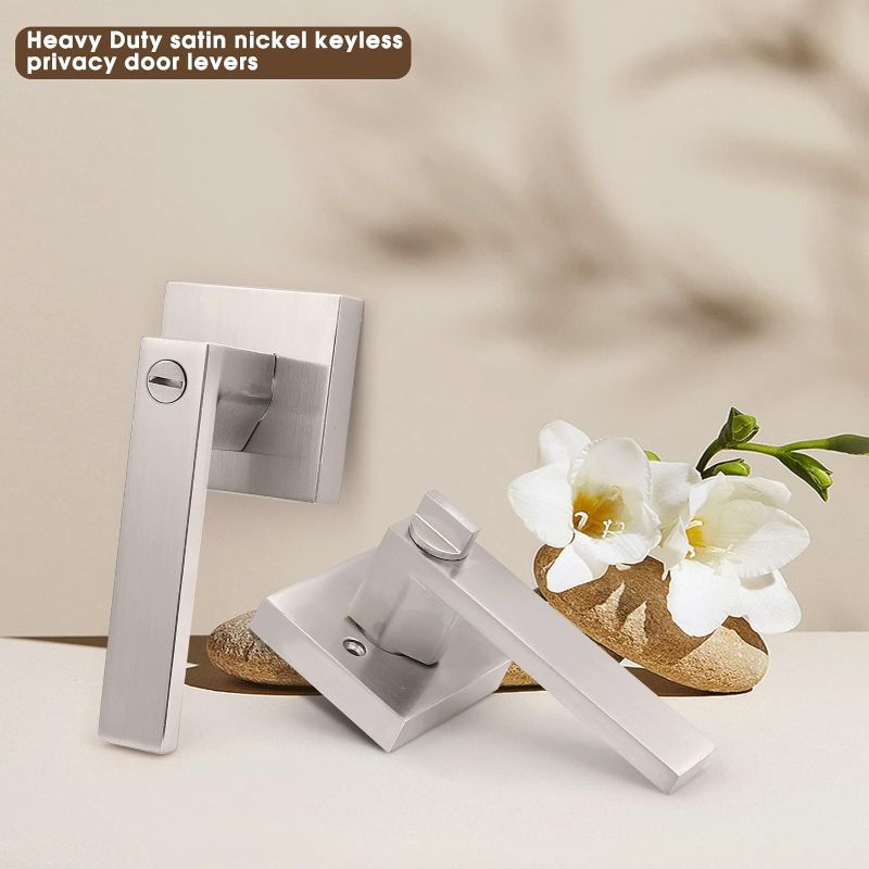 Photo 1 of 
1 Pack Square Rose Privacy Door Lever,Satin Nickel Finished,Interior Door Lock for Bed/Bath