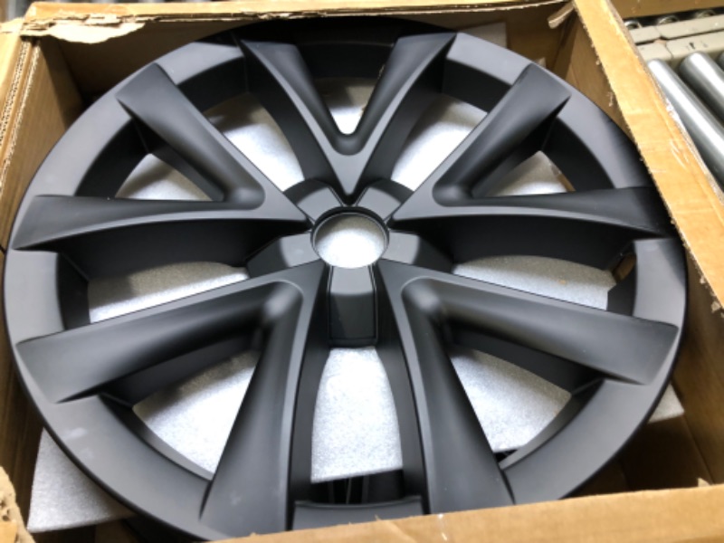 Photo 4 of BEEGROW Fits Tesla Model 3 Wheel Covers 18 Inch, Matte Black ABS Hubcaps, Compatible with 2017-2023 Model 3 Accessories, 4 PCS Hub Caps and 3 PCS Hub Center Cap Kit (Model S Plaid Arachnid Style) Model 3 Matte Black