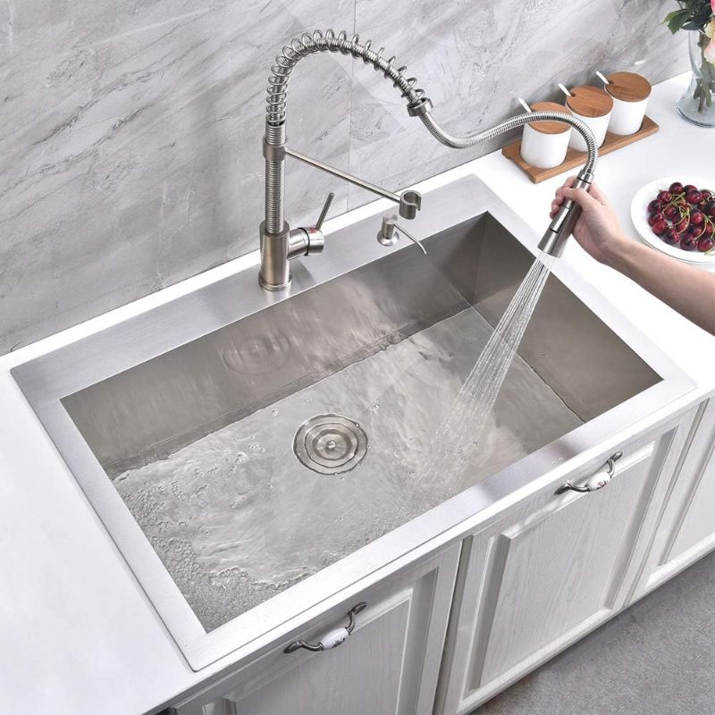 Photo 1 of 33 Inch Drop in Kitchen Sink, 33x22 Inch Brushed Nickel RV Laundry Utility Sink, Top Mount 16 Gauge Stainless Steel Single Bowl Deep Small Kitchen Sink