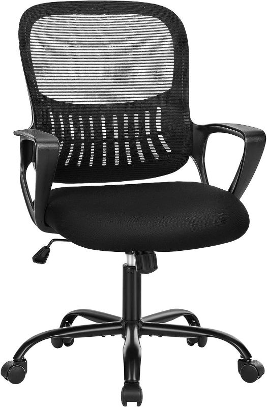 Photo 5 of Office Computer Desk Chair, Ergonomic Mid-Back Mesh Rolling Work Swivel Task Chairs with Wheels, Comfortable Lumbar Support, Comfy Arms for Home, Bedroom, Study, Dorm, Student, Adults, Black