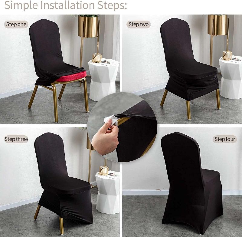 Photo 3 of 10 PCS Black Spandex Chair Covers Banquet Chair Covers - Universal Stretch Chair Slipcovers Protector for Wedding, Banquet, and Party (10, Black)