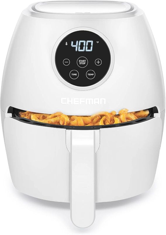 Photo 1 of CHEFMAN Small Air Fryer Healthy Cooking, 3.7 Qt, Nonstick, User Friendly and Digital Touch Screen, w/ 60 Minute Timer & Auto Shutoff, Dishwasher Safe Basket, BPA-Free, Glossy White
