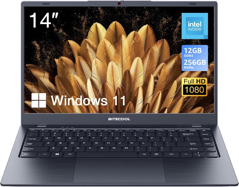 Photo 1 of 14-inch Windows 11 Laptop, 12GB RAM, 256GB NVMe SSD, up to 2100MB/S, FHD IPS Display, Intel Celeron N5095 Quad Core, 5G WiFi, BT4.2, Type C and Camera Cover, Lightweight and Portable
***NEEDS FACTORY RESET** OPEN BOX ITEM
