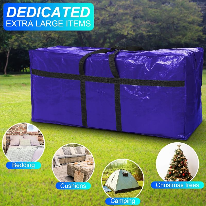 Photo 4 of 4 Pcs 66 Gallon Large Storage Bags with Zipper and Handles Foldable Moving Bags Heavy Duty Extra Large Tote Duffle Bag for College Dorm Travel Clothes Blankets Bedding Moving (Blue)