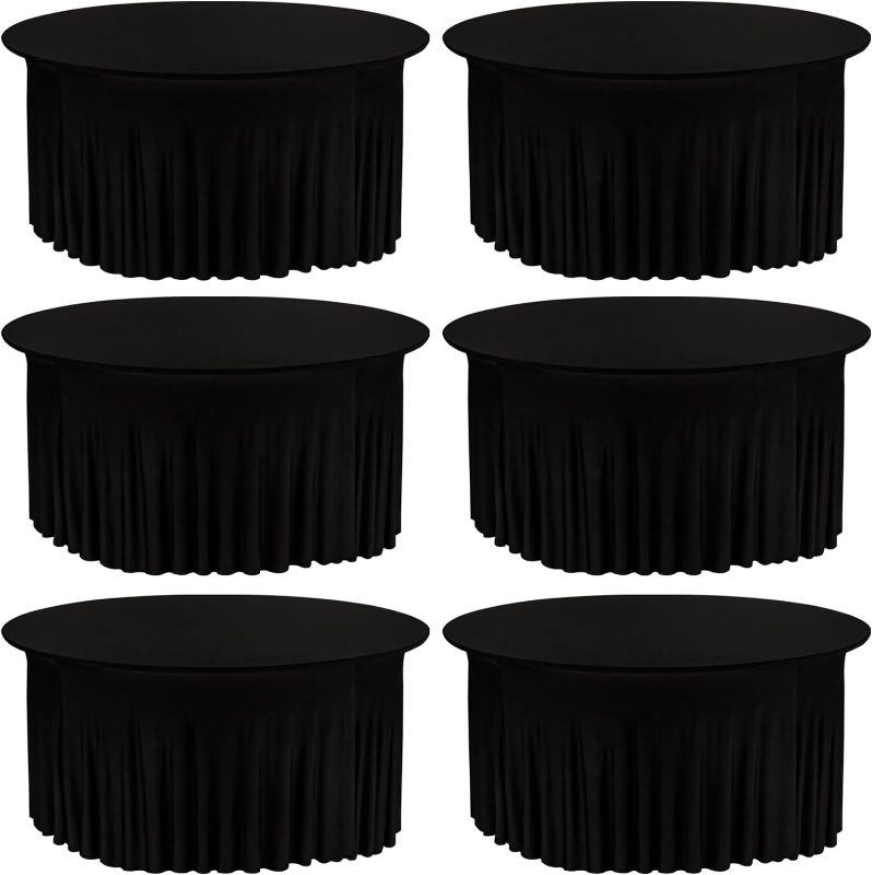 Photo 1 of 12 Pack 6FT Spandex Table Skirts for Round Table Washable Table Covers Black Stretch Tablecloth Wrinkle Resistant Fitted Table Skirts for Banquet,Wedding,Party,Restaurant,Events (Black)
