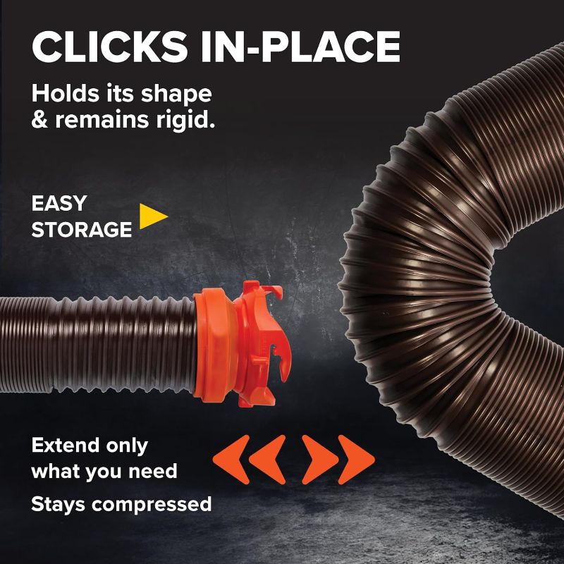 Photo 1 of ?Camco RhinoFLEX 20' Camper/RV Sewer Hose Kit - Includes 4-in-1 Adapter, Clear Elbow, & Caps - Connects to 3? Slip & 3?, 3 1/2?, 4? NPT Threaded Sewer Connections (39742)