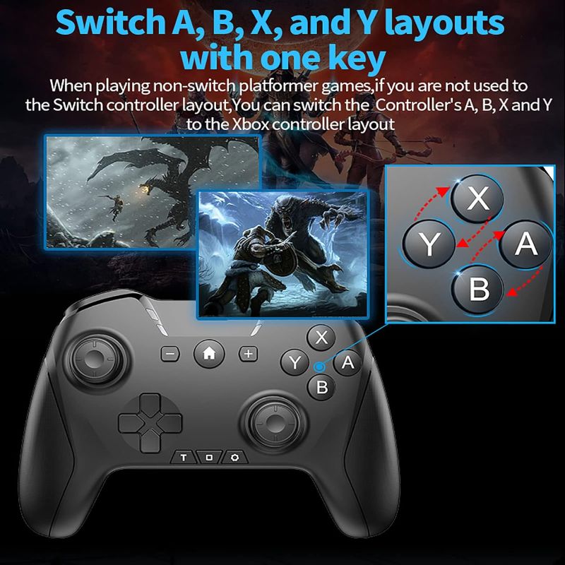 Photo 3 of Bluetooth Controller for Switch/Mac/PC/Steam/Mobile Phone/iOS/Android//TV/iPad/Table/Apple Arcade MFi Games, switch pro controller wireless with Adjustable Dual Motion,Turbo,Macros,6-Axis,Wake Up
