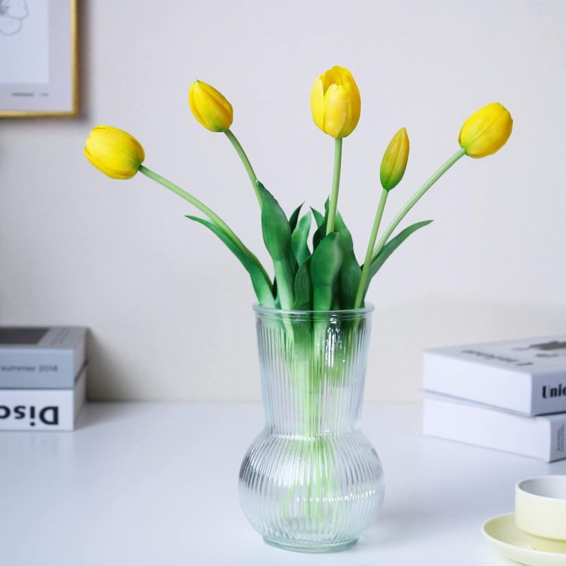Photo 3 of 16-inch Premium Real Touch Fake Tulips Artificial Flowers with Buds, Flexible Stem Easy to Shape, Faux Tulips for Home Decor Indoor (Vase not Included), 5-Pack Set of Lemonade Yellow
 

