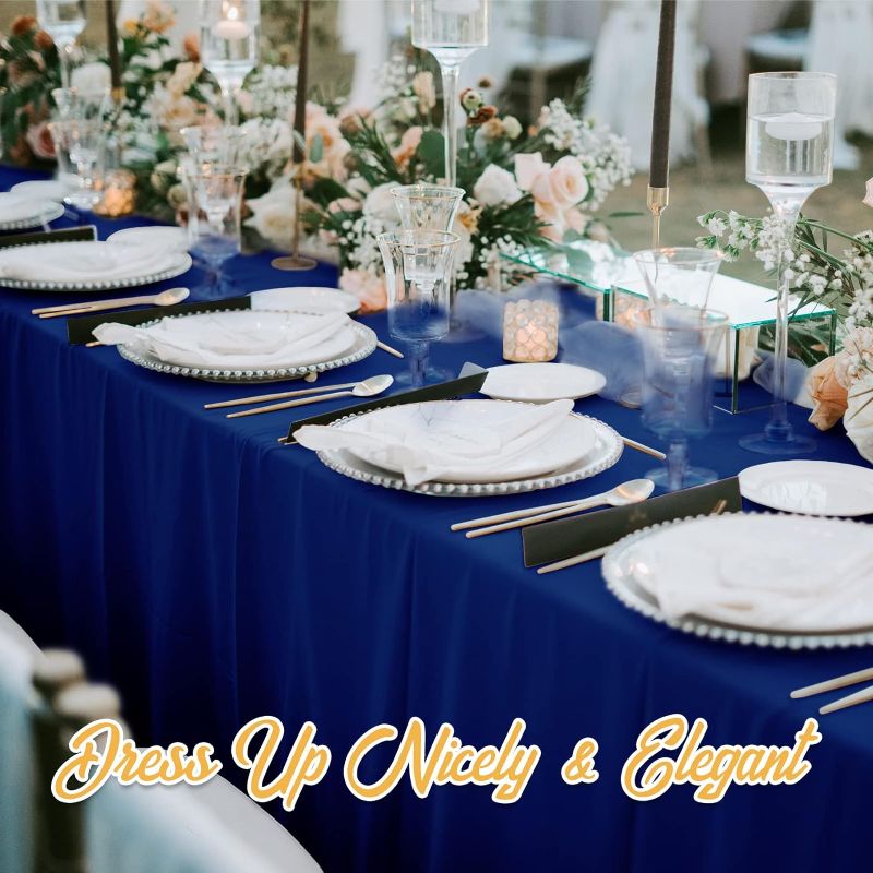 Photo 1 of 6 Pack Navy Blue Tablecloths for 6 Foot Rectangle Tables 90 x 132 Inch - 6ft Rectangular Bulk Linen Polyester Fabric Washable Long for Wedding Reception Banquet Party Buffet Restaurant