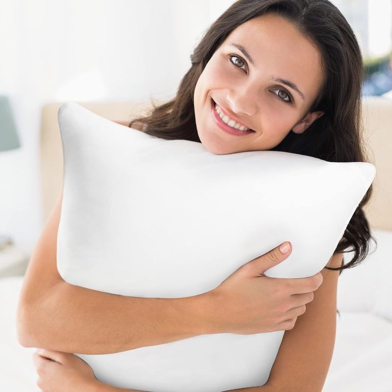 Photo 2 of 22 x 22 Pillow Insert Set of 2 Outdoor Pillow Inserts Waterproof Square Premium Throw Pillow Inserts Decorative Couch Pillow Inserts White Large Sofa Pillows Indoor