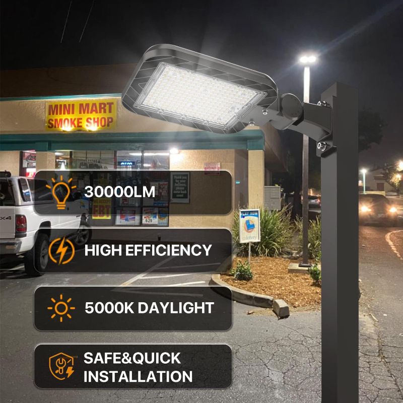 Photo 4 of 200W LED Parking Lot Light Adjustable Arm Mount, 30000LM 5000K Street Light with Dusk Dawn Photocell, IP65 Waterproof Shoebox Lights 100-277V, ETL Listed Area Lighting for Parking Lot