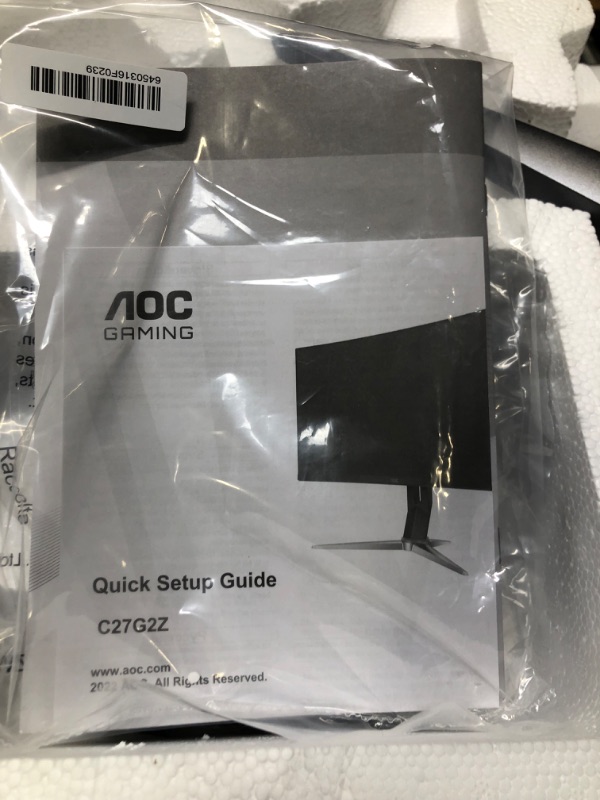 Photo 4 of AOC C27G2Z 27" Curved Frameless Ultra-Fast Gaming Monitor, FHD 1080p, 0.5ms 240Hz, FreeSync, HDMI/DP/VGA, Height Adjustable, 3-Year Zero Dead Pixel Guarantee, Black, 27" FHD Curved 27 in FHD Curved 240Hz 0.5ms