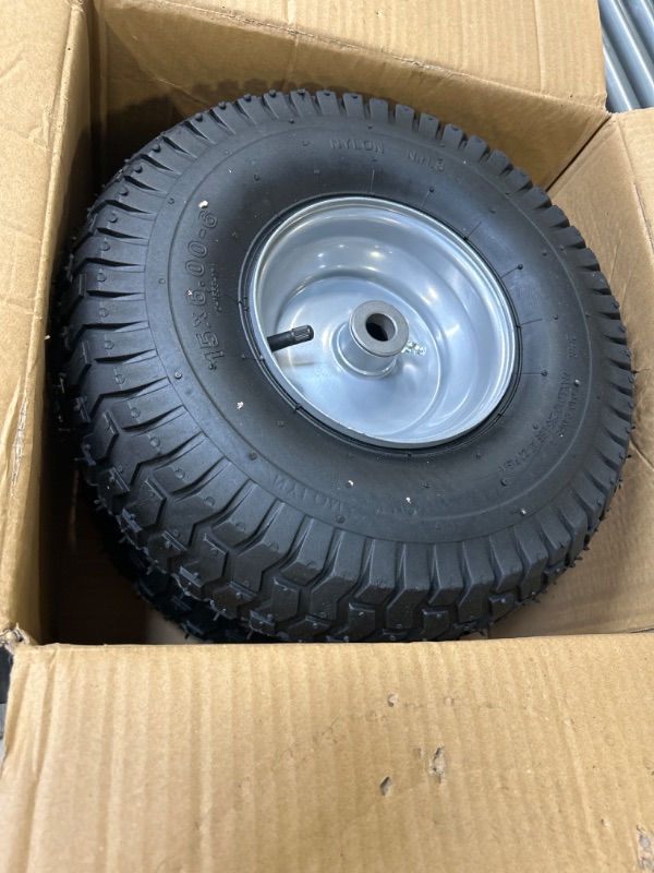 Photo 2 of (2 Pack) 15 x 6.00-6 Tire and Wheel Set - for Lawn Tractors with 3” Centered Hub and 3/4" Sintered iron bushings
