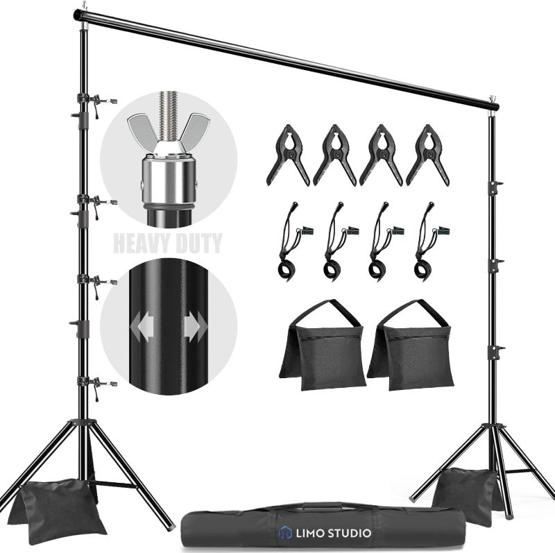 Photo 1 of LimoStudio 10' x 10' (W x H) Upgrade New Heavy Duty Backdrop Stands, Background Support System, Metal Cap Tripod, Shock Proof & Anti-Slip Rubber, Complete Accessory, Photo Studio, Events, AGG2862
