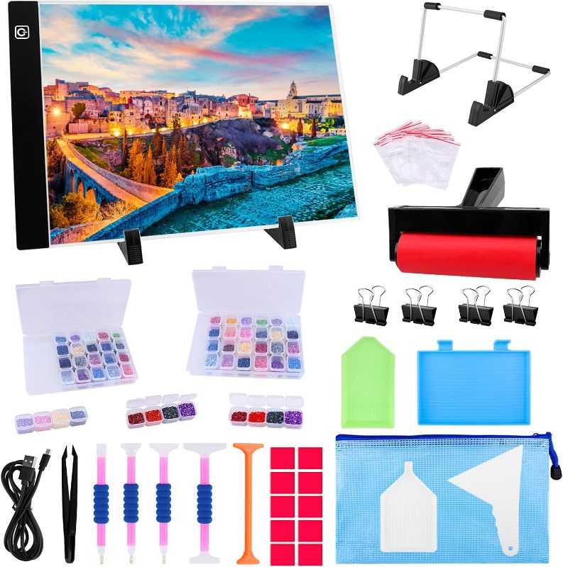 Photo 1 of 183PCS A4 Diamond Painting Light Pad Kit, Light Board for Diamond Painting Accessories, Tracing Light Box with 5D Painting Tools Set for Full Drill & Partial Drill Art