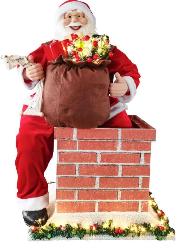 Photo 1 of 
Fraser Hill Farm 48-in. Santa in Chimney with Toy Sack and Lights,