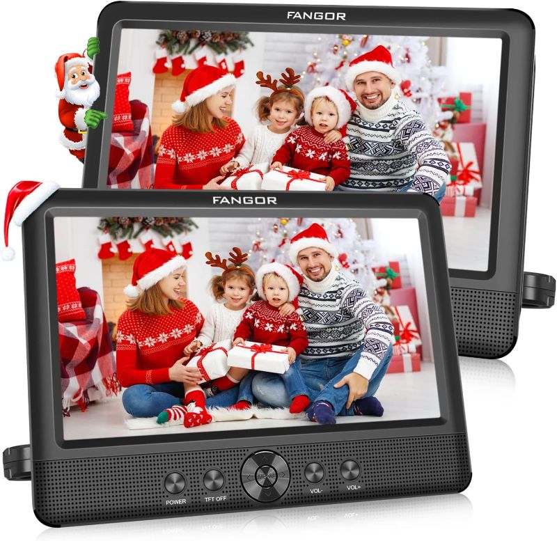 Photo 1 of FANGOR 10.5 Dual DVD Player for Car Portable Headrest Video Players with 2 Mounting Brackets, 5 Hours Rechargeable Battery, Last Memory, USB/SD Card Reader, AV Out&in (1 Player + 1 Screen) U1011A