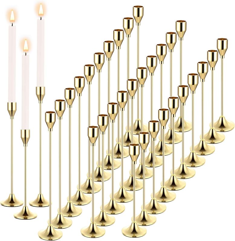 Photo 1 of 30 Pcs Gold Candlestick Holder Pillar Gold Candle Holders Tall Gold Taper Candle Holder Metal Gold Candle Sticks Set Decorative Candle Stand for Home, Wedding, Dinning, Party, Anniversary