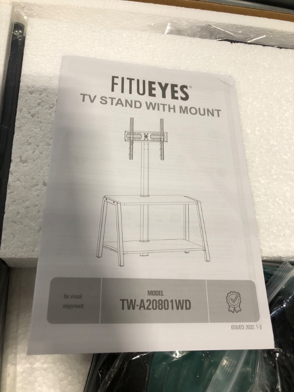 Photo 1 of FITUEYES Wood TV Stand with Mount for 32-55 inch TVs, 2 Tier Entertainment Center with Storage for Bedroom & Corner, Tall Wooden TV Mount Stands & Metal Mount - Max Load 77lbs for Flat Screen 2 shelves For 32"-55" TVs