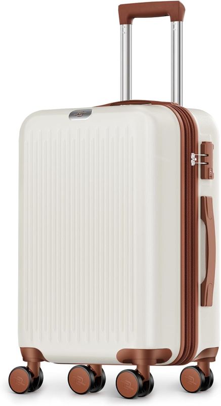 Photo 1 of Hard Sided Luggage with Spinner Wheels,Expandable Suitcases with TSA Lock (20 IN Carry-On, White Brown)