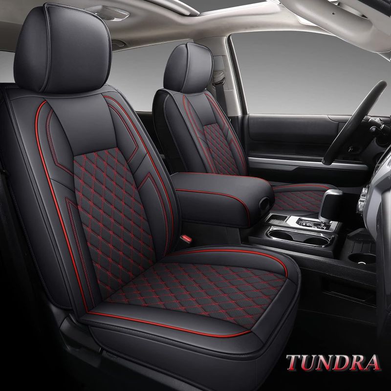 Photo 1 of Coverado Toyota Tundra Seat Covers, Leather Car Seat Covers Waterproof Seat Protectors Truck Pickup Custom Fit 2007-2021 Toyota Tundra Crew/Crewmax/Extended/Double Cab(Front, Red) Red Front