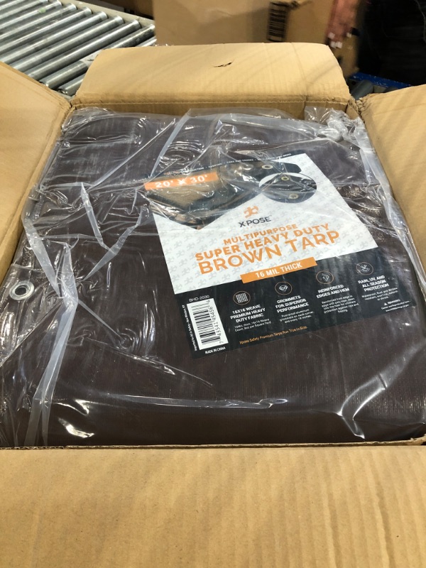 Photo 2 of 20' x 30' Super Heavy Duty 16 Mil Brown Poly Tarp Cover - Thick Waterproof, UV Resistant, Rip and Tear Proof Tarpaulin with Grommets and Reinforced Edges - by Xpose Safety