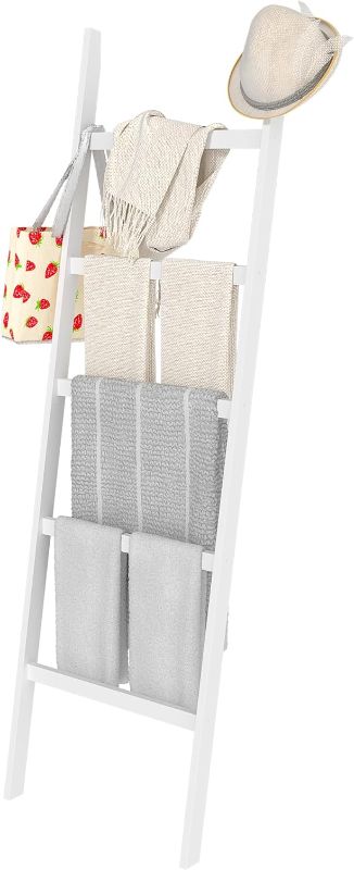 Photo 1 of Blanket Ladder, 5-Layer Towel Racks, Blanket Holder with Anti-Slip Construction Home Decor, Decorative Blanket, Quilt, Towel, Scarf Ladder Shelves for Livingroom, Bedroom, Bathroom, White