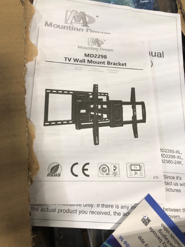 Photo 3 of Mounting Dream UL Listed TV Wall Mount Bracket for Most 42-86 Inch TVs, Full Motion TV Mount with Articulating Arms, Max VESA 600x400mm and 132 lbs, Fits 16", 18", 24" Studs, MD2298