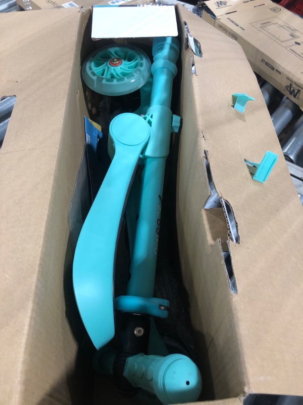 Photo 2 of 3 Wheeled Scooter for Kids - Stand & Cruise Child/Toddlers Toy Folding Kick Scooters w/Adjustable Height, Anti-Slip Deck, Flashing Wheel Lights, for Boys/Girls 2-12 Year Old - Hurtle HURFS56 Teal