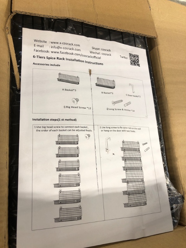Photo 2 of JKsmart 6-Tier Spice Rack Organizer with Door Hook, Wall Mounted & Over the Door Spice Racks for Kitchen Pantry Door Cabinet, Two Size, Large Capacity, Black Black(2 size)