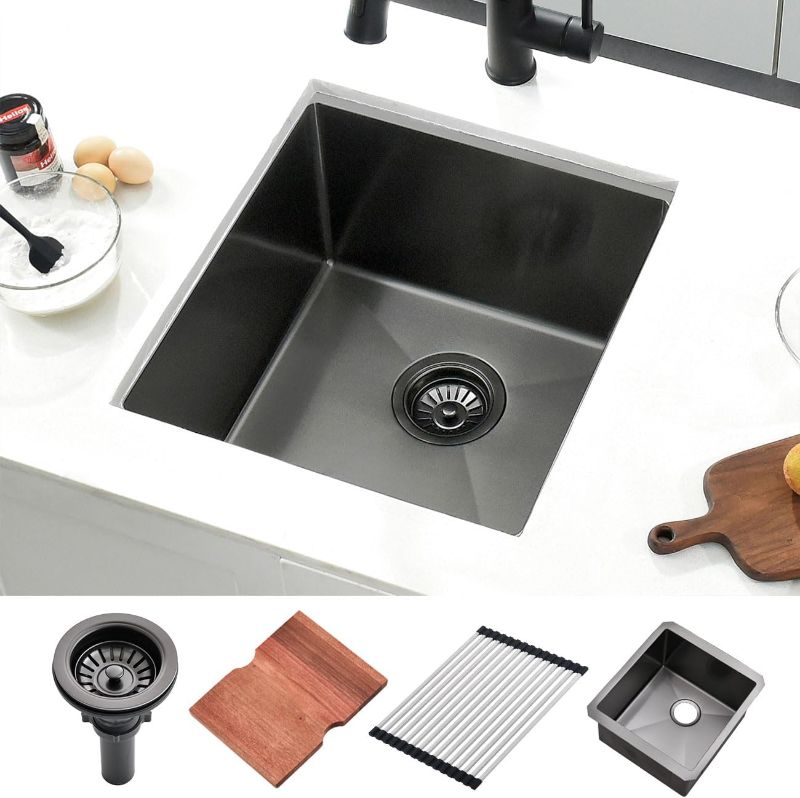 Photo 1 of 17 Undermount Black Kitchen Bar Sink, Scamall 17 X 19 X 10 Inch 16 Gauge Small Black Stainless Steel Workstation Kitchen Sinks SML001SBG