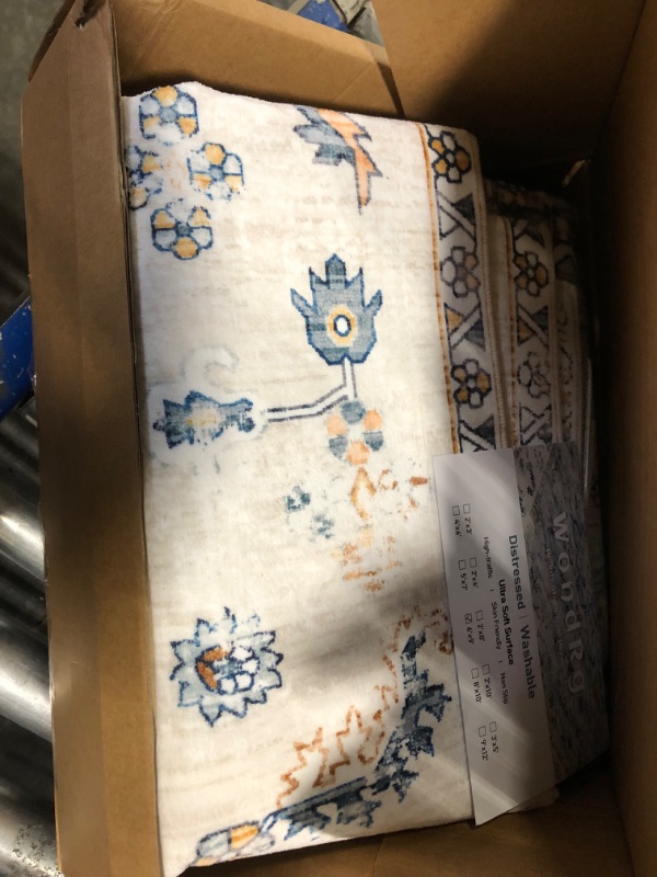 Photo 1 of Area Rug 6x9 Blue Washable Carpet for Bedroom Living Room Distressed Vintage Non Slip Soft Large Indoor Throw Rug for Nursery Dining Room Kitchen Office 6'x9' Blue