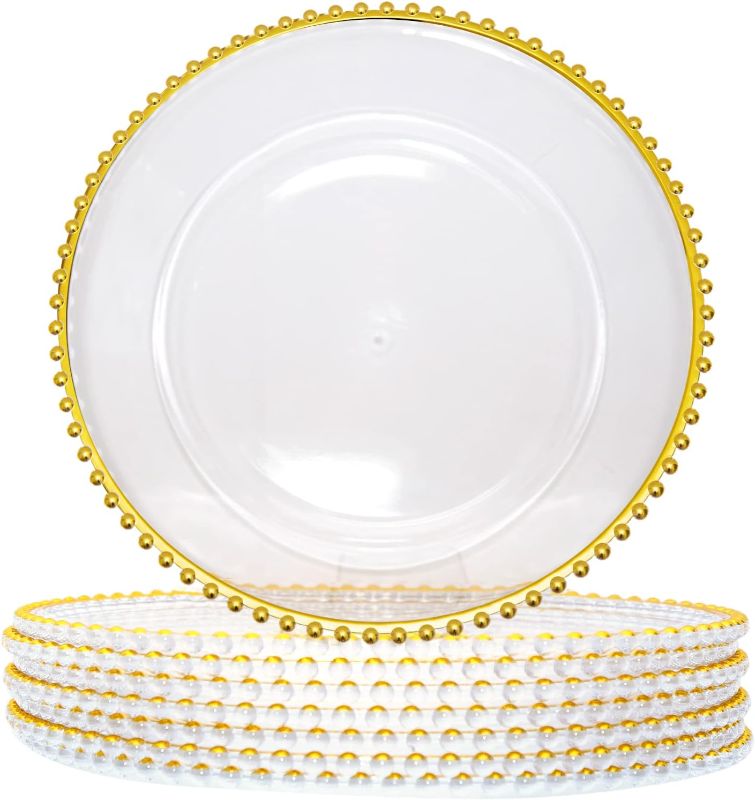 Photo 1 of Plastic Acrylic Charger Plates 10PCS, 13" Decoration Diner,Wedding,Party,Event(Gold Bead 10)