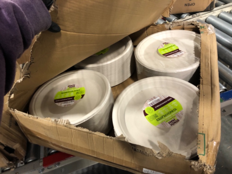 Photo 1 of 100% Compostable Paper Plates 10 Inch Bulk [500 Count] Heavy-Duty Dinner Plates - Natural White Color Unbleached Bagasse - Eco-Friendly Disposable Biodegradable Sugarcane Plates - [Case 4/125 Pack] 10" Round -- 500 Pack