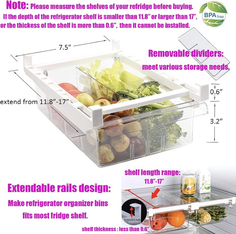 Photo 1 of 2 Pack Fridge Drawer Organizer, Refrigerator Organizer Bins, Pull-out Refrigerator Storage Drawer Bins, Refrigerator Storage Box Shelf Holder Vegetable Veggies Fruit Food Container
