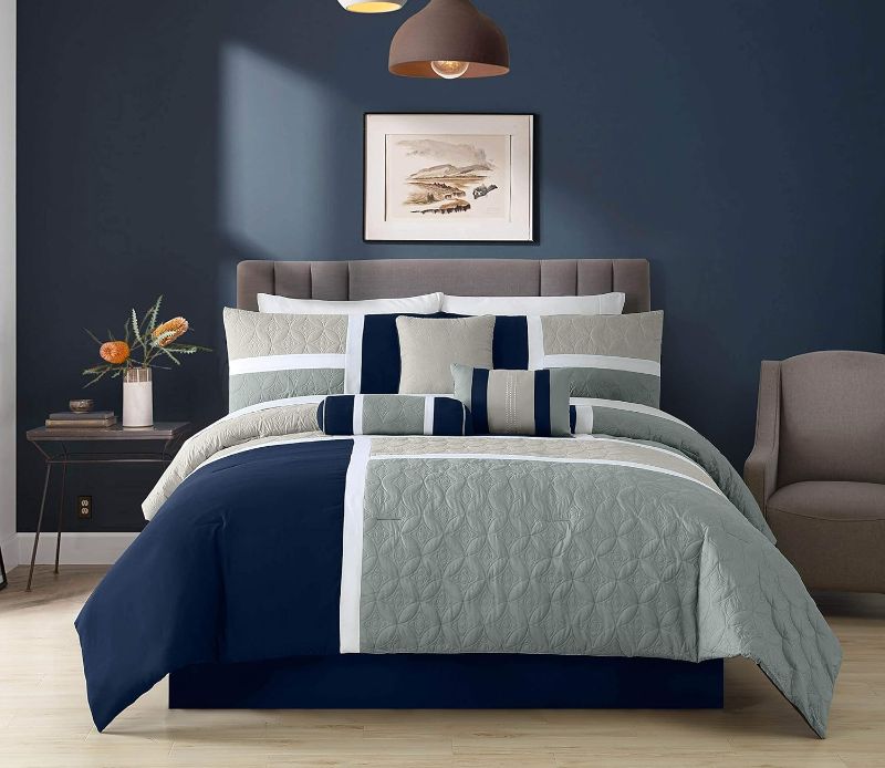 Photo 1 of ** SIMILAR TO IMAGE**
Chezmoi Collection Upland 7-Piece Quilted Patchwork Comforter Set, Navy/Blue/Gray, Full
