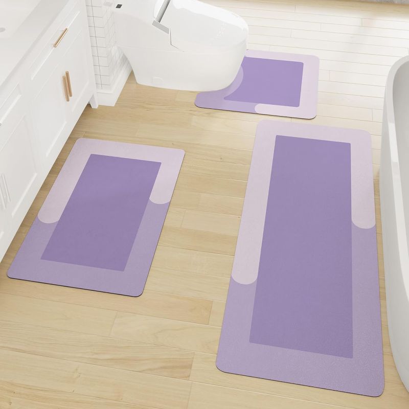 Photo 1 of 2Pcs Bathroom Mats and Toilet Rugs U Shaped Set, Non-Slip Quick-Dry Toilet Mat Bath Mat Rug for Tub, Shower and Bath Room 19.7"x31.5"+19.7"x23.6", purple 19.7"x31.5"+19.7"x23.6" Square Grey