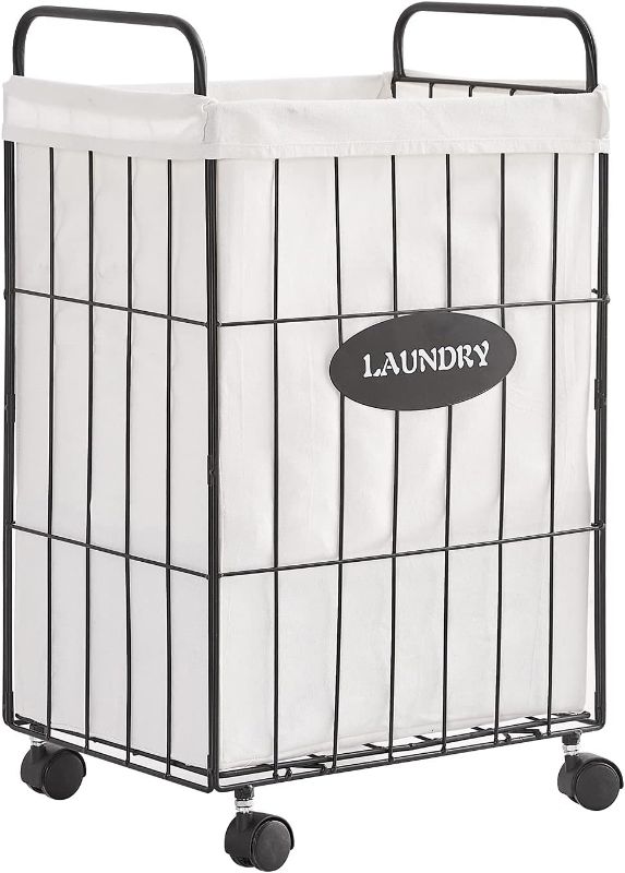 Photo 1 of ***MISSING WHEELS***
Mxfurhawa Iron Wire Laundry Hamper With Rolling Lockable Wheels, Folding Laundry Storage Basket with Handles,Detachable Liner Collapsible Dirty Laundry Cart Sorter Clothes Basket Organizer (23.6 inch)
