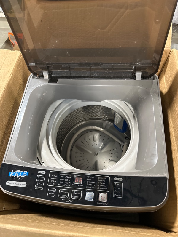Photo 1 of Krib Bling Full-Automatic Washing Machine with LED Display, 17.7 lbs Portable Compact Laundry Washer with Drain Pump, 10 Wash Programs 8 Water Levels, Grey ***USED***