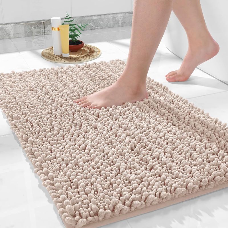 Photo 1 of Yimobra Bath Rug Mat, 32 x 20, Soft Shaggy Chenille Bathroom Rugs, Large Size, Super Absorbent & Thick, Non-Slip, Machine Washable Bathroom mat, Bath Mats for Bathroom, Tub & Shower, Pink Champagne