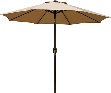 Photo 1 of Blissun 9' Outdoor Patio Umbrella, Outdoor Table Umbrella, Yard Umbrella, Market Umbrella with 8 Sturdy Ribs, Push Button Tilt and Crank
