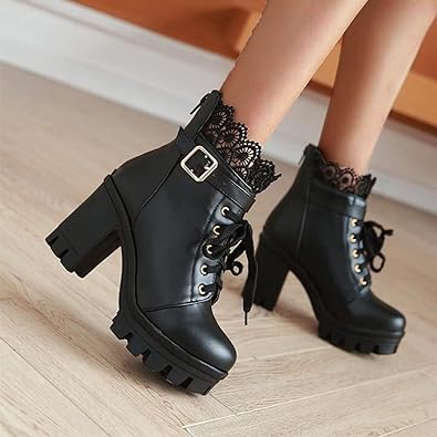 Photo 1 of ** size 6***
Womens Ankle Boots Stylish Lace Round Toe Chunky High Heel Boots Lace Up Platform Boots with Buckle Strap Mid Calf Wedge Goth Boots Fashion Mary Jean Cosplay Combat Steampunk Booties
