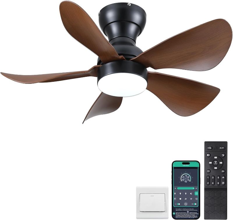 Photo 1 of ** no installation tools**
Ceiling Fans with Lights and Remote/APP Control, 30 inch Low Profile Ceiling Fans with 5 Reversible Blades 3 Colors Dimmable 6 Speeds Ceiling Fan for Bedroom Dining Room, Wood Color
