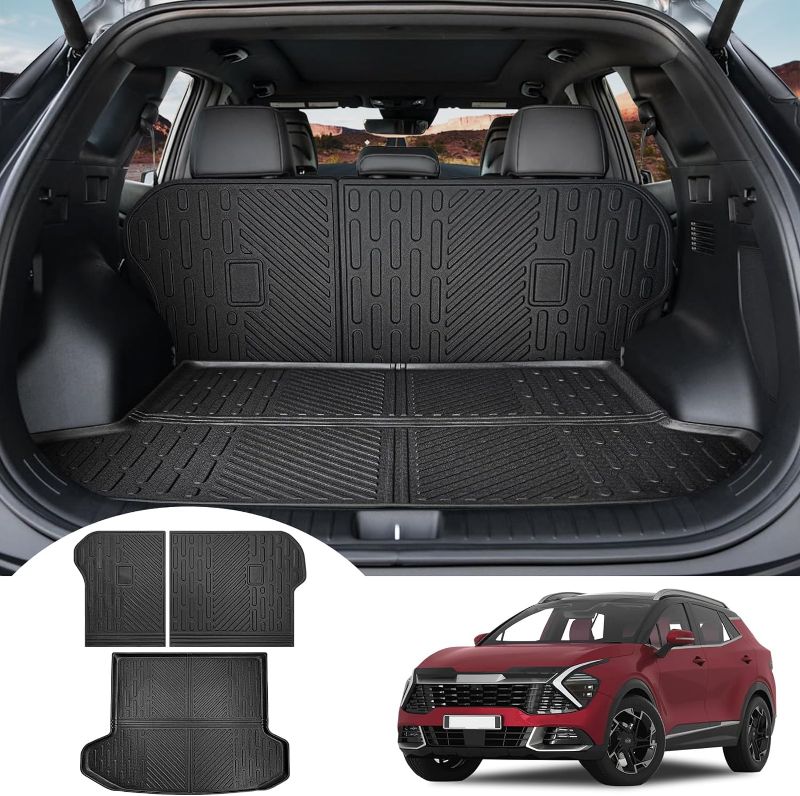 Photo 1 of Cargo Mat with Seat Back Cover Fit for 2023 2024 Kia Sportage with Subwoofer Cargo Liner TPE Backrest Mat Rear Trunk Mat Trunk Floor Liner for Kia Sportage SX X-Pro(Cargo Mat+Backrest Mat)
