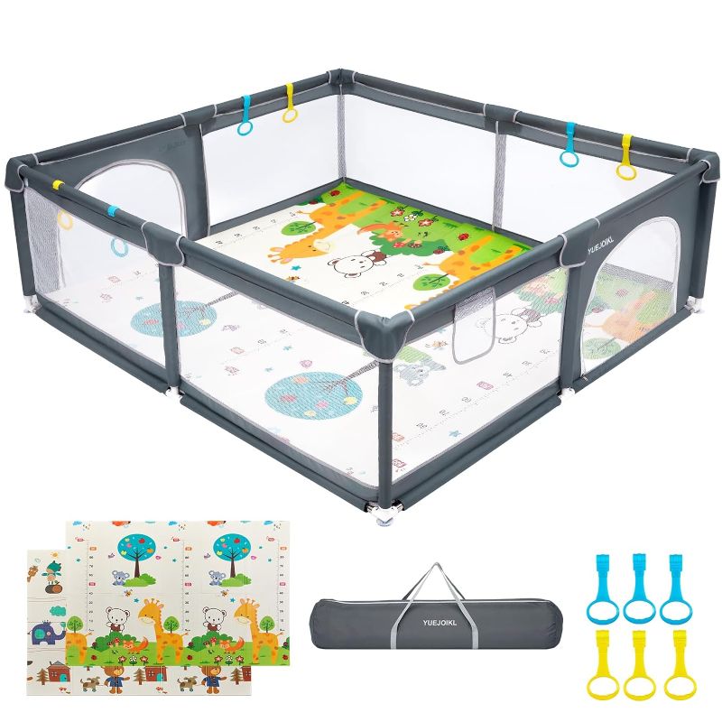 Photo 1 of Baby Playpen with Mat, 79"x71"x26.5"Large Baby Play Yard for Babies and Toddlers, Indoor & Outdoor Extra Large Kids Activity Center, Sturdy Safety Play Playards for Babies, with 0.4" Playmat
