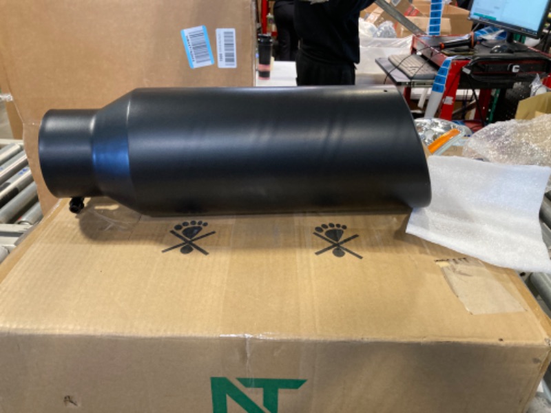 Photo 2 of LCGP 4" inlet to 7" outlet 18" Long Universal Diesel Truck Exhaust Tip,Stainless Steel, Black Powder Coated, Bolt-On Tailtip